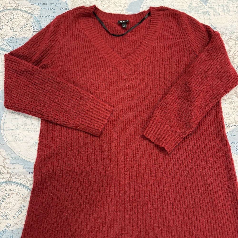 Torrid Vegan Cashmere Sweater Mini‎ Dress Rhubarb Red V-Neck Ribbed Knit 2 - Picture 15 of 16
